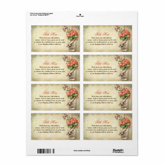 Labels met Mason Jar rustieke jute achtergrond (Full Sheet)