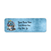 Labels met prachtige theekopjes gevuld met bloemen (Voorkant)