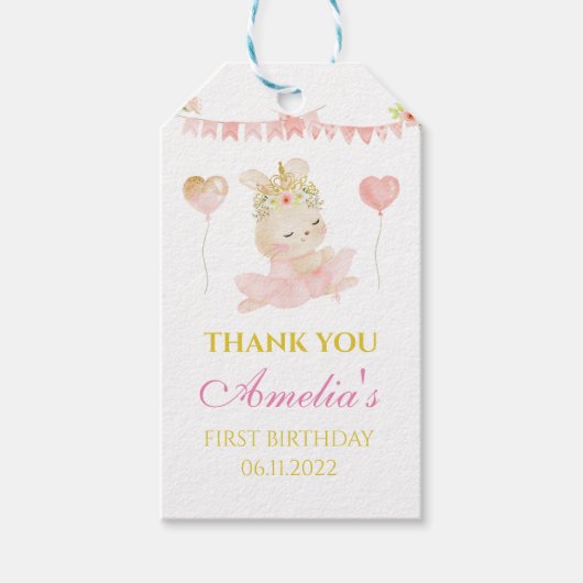 Labels met roze bunny ballerina cadeau cadeaulabel (Voorkant)
