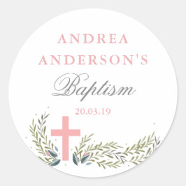 Labels met roze Floral Baptism Sticker