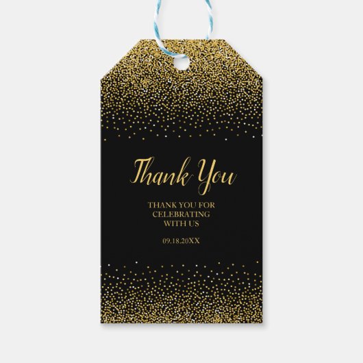Labels met zwarte en goudglitter cadeaulabel (Voorkant)