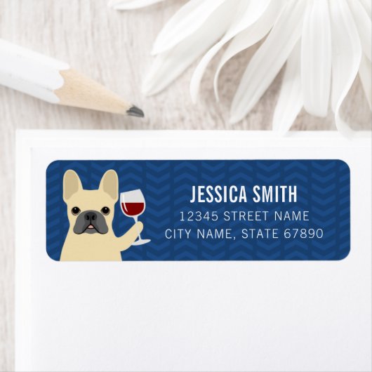 Labels op het Franse bulldog-adres (Insitu)