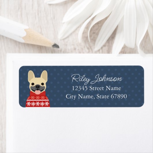 Labels op het Franse bulldog-adres (Insitu)