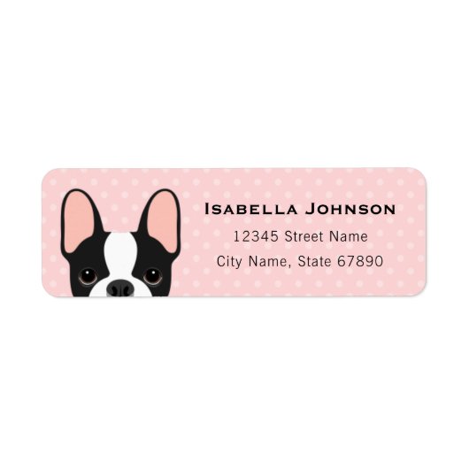 Labels op het Franse bulldog-adres (Voorkant)