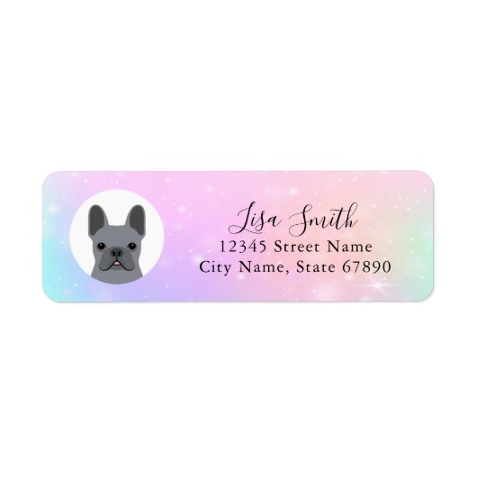 Labels op het Franse bulldog-adres (Voorkant)