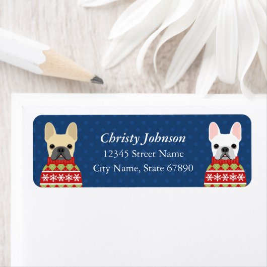 Labels op het Franse bulldog-adres (Insitu)