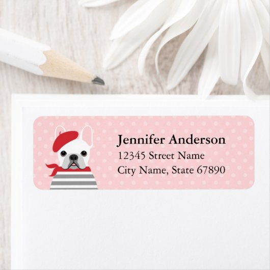 Labels op het Franse bulldog-adres (Insitu)