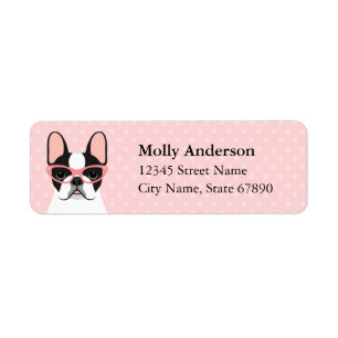 Labels op het Franse bulldog-adres