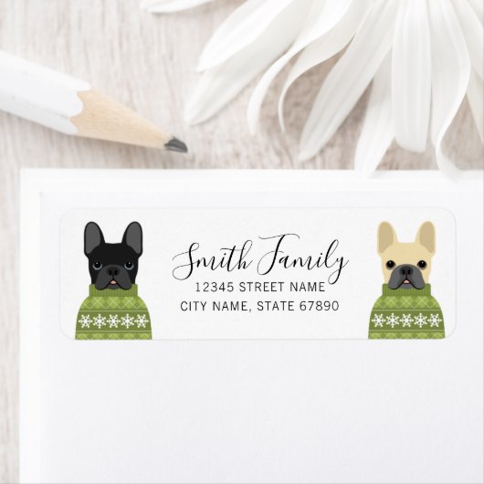 Labels op het Franse bulldog-adres (Insitu)