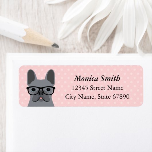 Labels op het Franse bulldog-adres (Insitu)