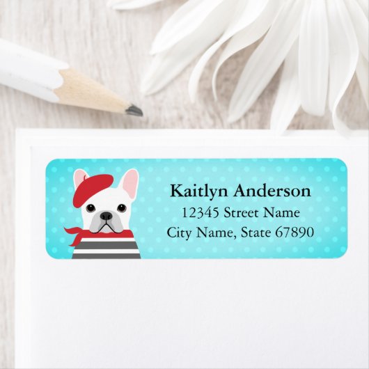 Labels op het Franse bulldog-adres (Insitu)