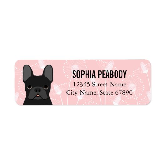 Labels op het Franse bulldog-adres (Voorkant)