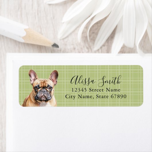 Labels op het Franse bulldog-adres (Insitu)