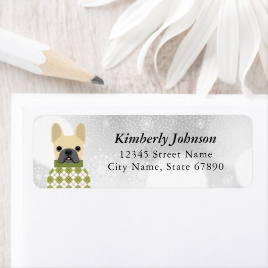 Labels op het Franse bulldog-adres (Insitu)