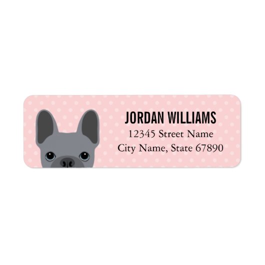 Labels op het Franse bulldog-adres (Voorkant)