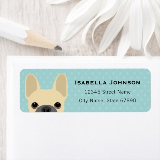 Labels op het Franse bulldog-adres (Insitu)