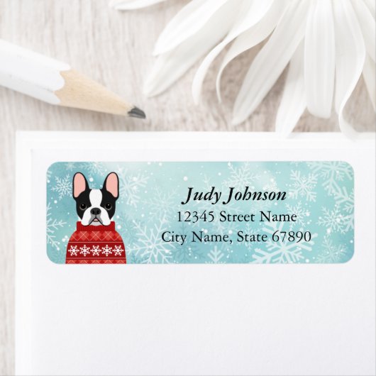 Labels op het Franse bulldog-adres (Insitu)