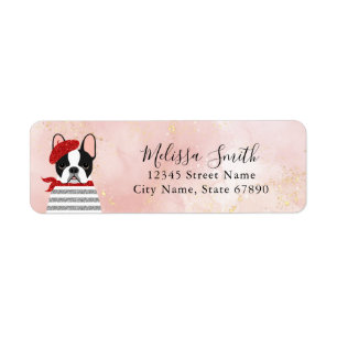 Labels op het Franse bulldog-adres