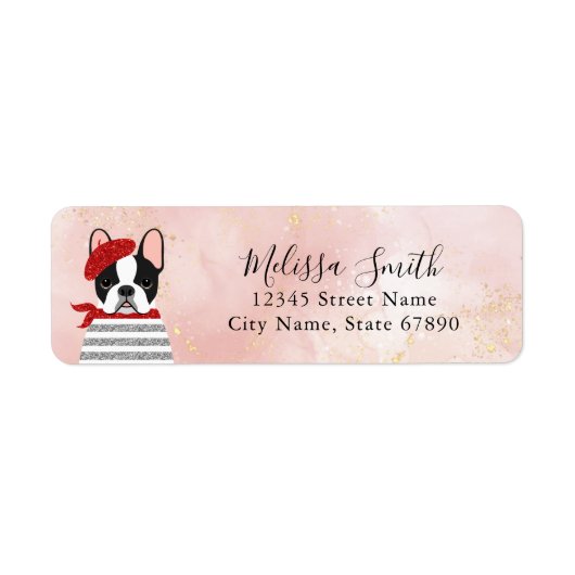 Labels op het Franse bulldog-adres (Voorkant)