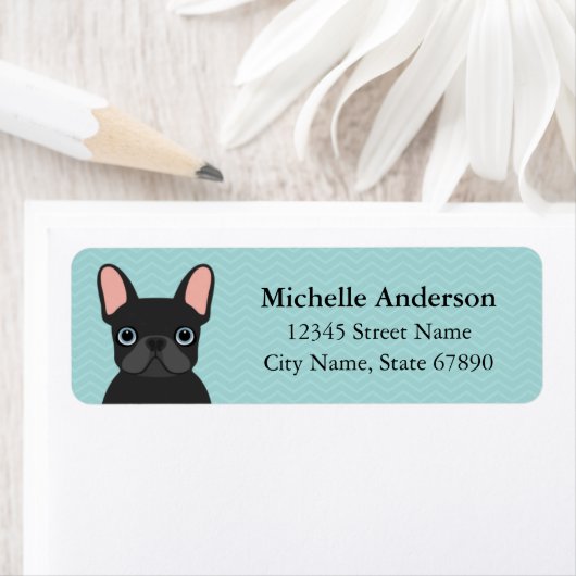 Labels op het Franse bulldog-adres (Insitu)