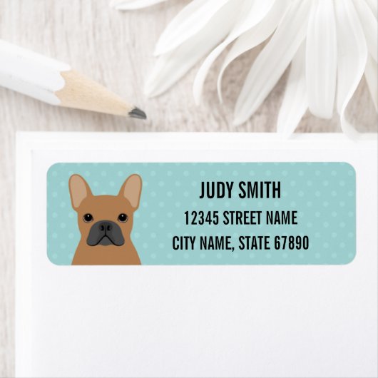 Labels op het Franse bulldog-adres (Insitu)