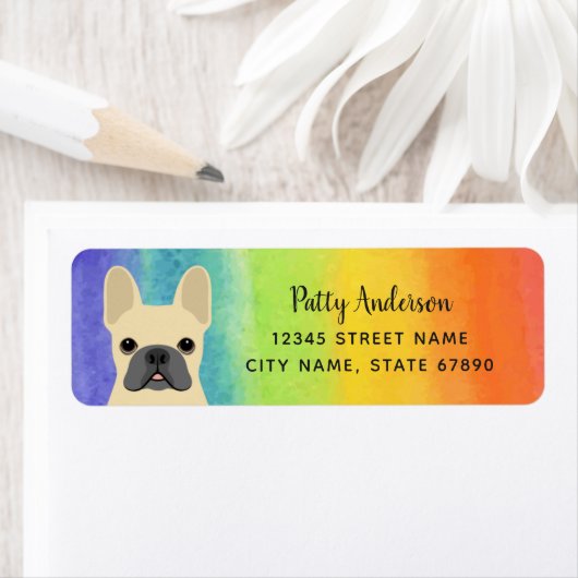 Labels op het Franse bulldog-adres (Insitu)