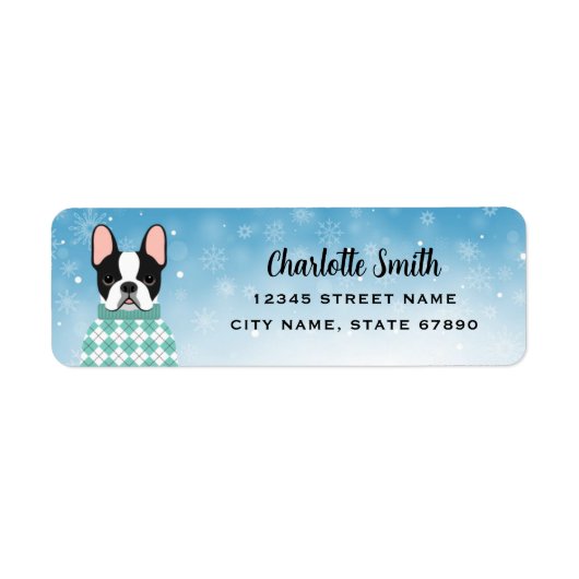 Labels op het Franse bulldog-adres (Voorkant)