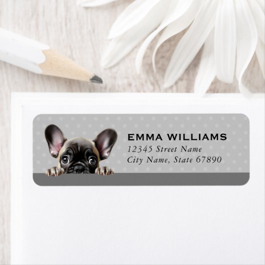 Labels op het Franse bulldog-adres (Insitu)