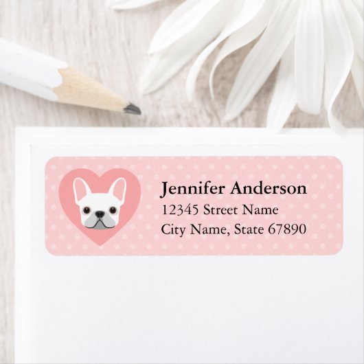 Labels op het Franse bulldog-adres (Insitu)