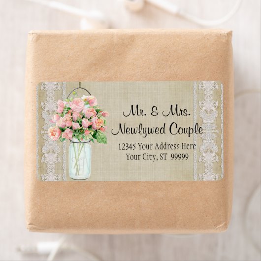 Labels Rustiek Land Mason Jar Blush Roze Rozen (Insitu)