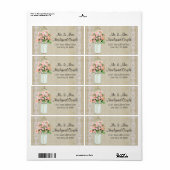 Labels Rustiek Land Mason Jar Blush Roze Rozen (Full Sheet)