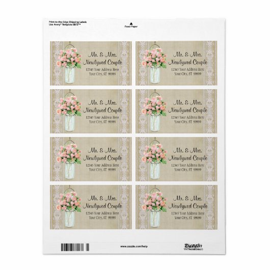 Labels Rustiek Land Mason Jar Blush Roze Rozen (Full Sheet)