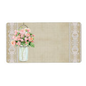 Labels Rustiek Land Mason Jar Blush Roze Rozen (Voorkant)