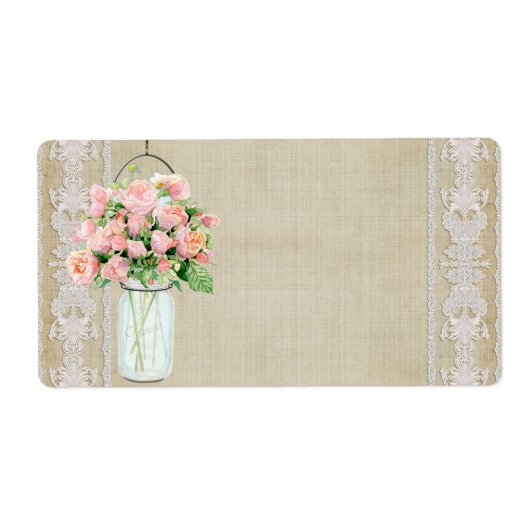 Labels Rustiek Land Mason Jar Blush Roze Rozen (Voorkant)