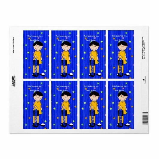 Labels Stickers Bookplate Boy Skateboard (Full Sheet)