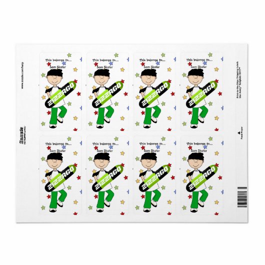 Labels Stickers Bookplate Boy Skateboard (Full Sheet)