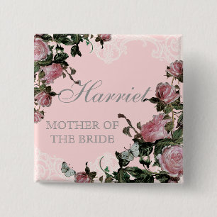 Labels van de Bridal-partij, Trellis Roos Vintage Vierkante Button 5,1 Cm