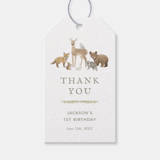 Labels van Woodland Animals Birthday Party Gift Cadeaulabel (Voorkant)