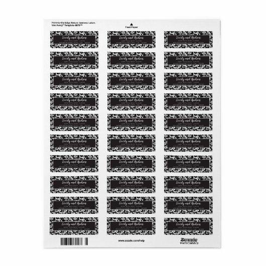 Labels voor het zwarte en witte Damask-retouradres (Full Sheet)