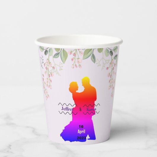 labels voor Paarse bruiloft Papieren Bekers (Achterkant)