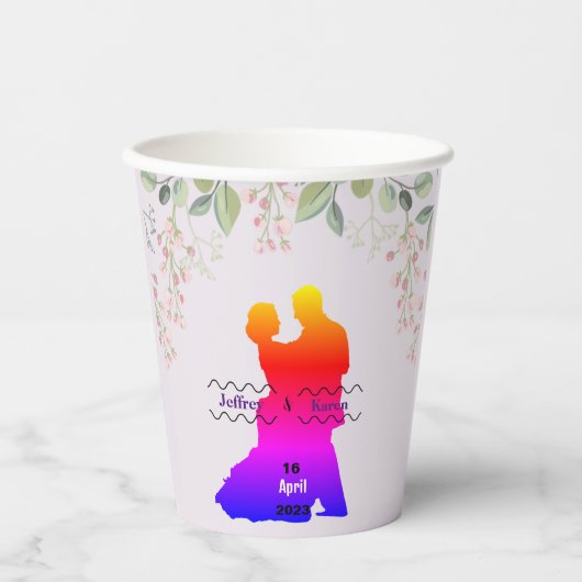 labels voor Paarse bruiloft Papieren Bekers (Voorkant)