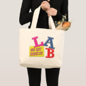 LABOMOTTO - WE KRIJGEN RESULTATEN - MEDISCHE LABOR GROTE TOTE BAG (Voorkant (product))