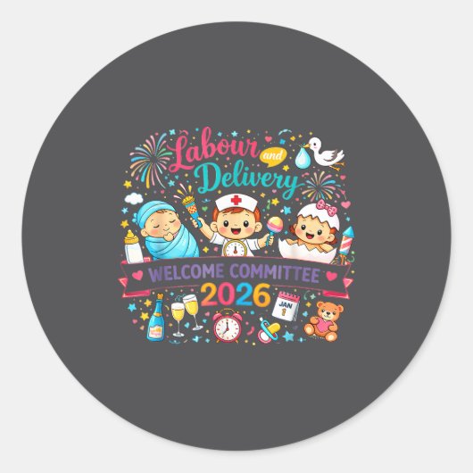 Labor &amp; Delivery 2026 New Year Welcome Committ Ronde Sticker (Voorkant)