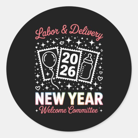 Labor &amp; Delivery 2026 New Year Welcome Committ Ronde Sticker (Voorkant)