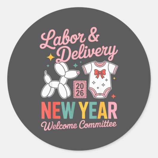 Labor &amp; Delivery 2026 New Year Welcome Committ Ronde Sticker (Voorkant)
