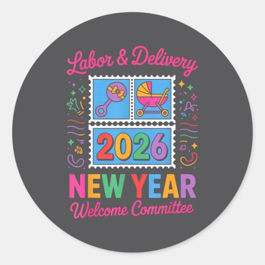 Labor & Delivery 2026 New Year Welcome Committ Ronde Sticker (Voorkant)