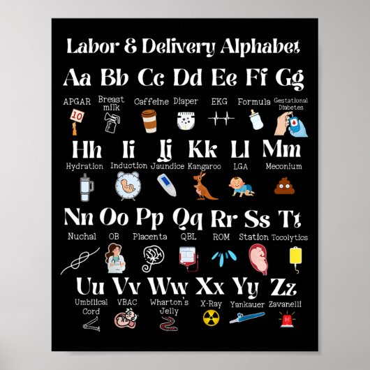 Labor And Delivery Alphabet Nurse New Nurse Gradua Poster (Voorkant)