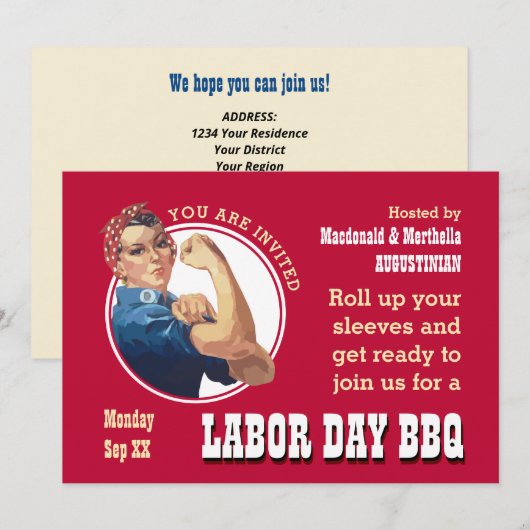 LABOR DAY BBQ Rosie Riveter Kaart (Voorkant / Achterkant)