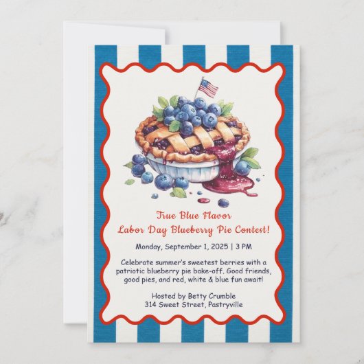 Labor Day Blueberry Pie Bakwedstrijd Uitnodiging (Voorkant)