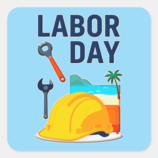 Labor Day Construction Worker Helmet Design Vierkante Sticker (Voorkant)